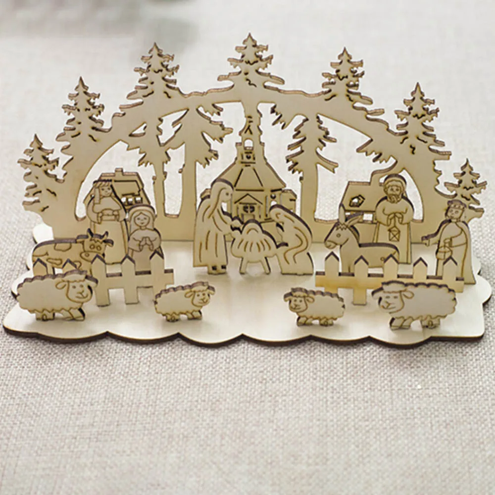 

2019 New Year Snowman Hollow Christmas Table Decoration For Home Christmas Wood Church For Xmas 3D Table Decorative