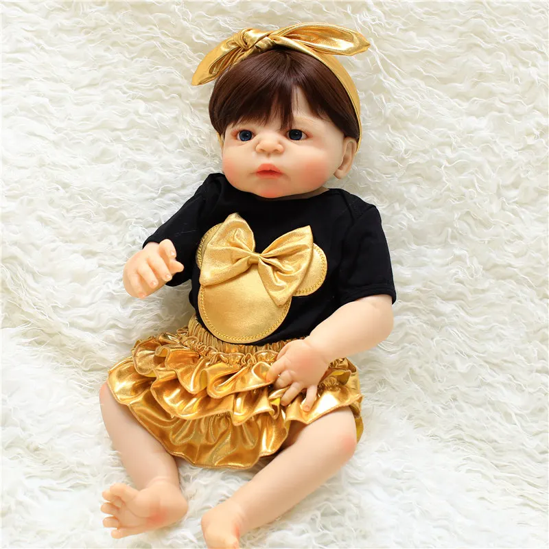 Новинка 57 см полная силиконовая кукла реборн девочка живая Настоящее прикосновение Bebe Кукла реборн Boneca игрушка ребенок Playmate детская игрушка для ванны - Цвет: Doll with black suit