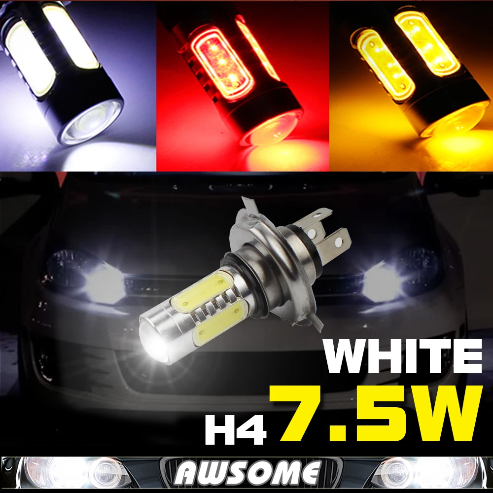 

Best Selling!! 2x COB H4/HB2 7.5W 12/24V DC Car Xenon LED DRL Daytime Running Fog HeadLight Projector Lens White Red Yellow