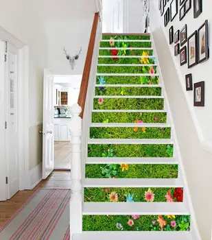 

Free shipping 3D glassland flowerse decoration Photo Mural Vinyl Decal Poster Waterproof for Living Room Home Decor 13Pcs/set