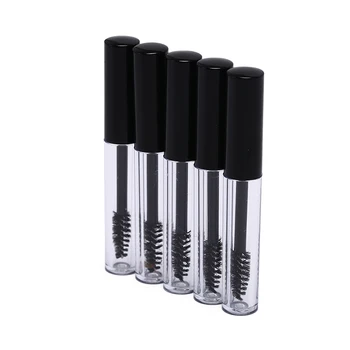 

5Pcs/lot Plastic Empty Medium Mascara Bottle Tube Clear Transparent Eyelash Vial Container 10ML With Black Cap
