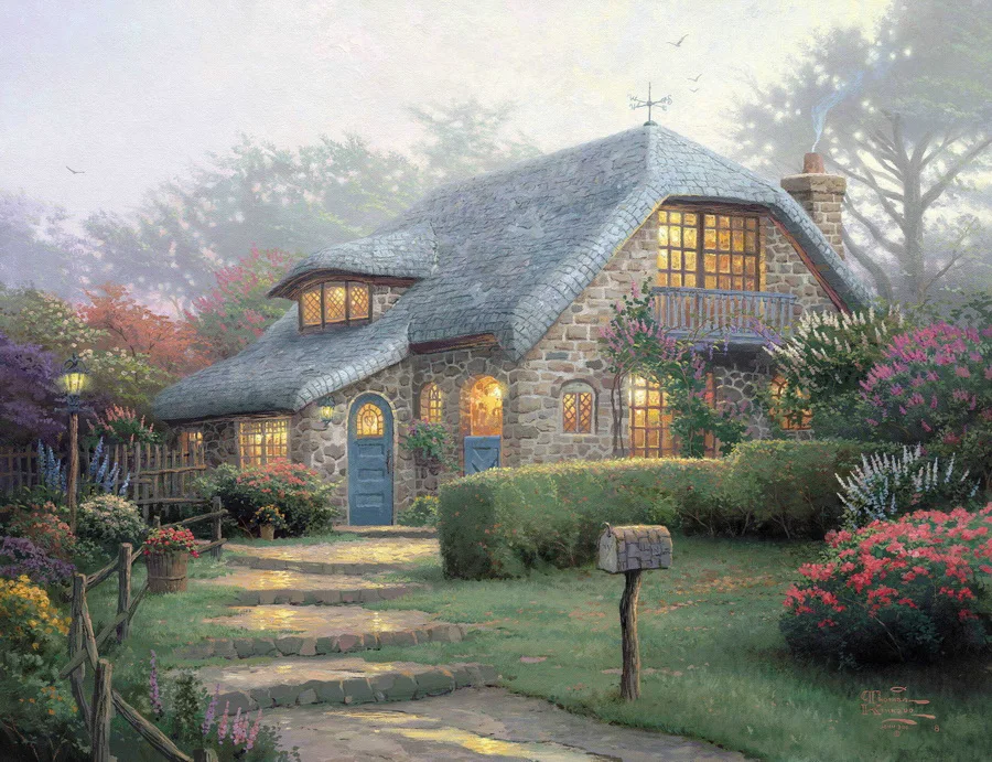 Painting And Prints Thomas Kinkade Lilac Cottage Hotel Wall Decor