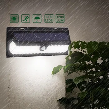 

118 LED Solar PIR Motion Sensor Garden Light Wall Lamp Outdoor Yard Path Luz Solar Led Para Exterior Lampe Solaire Exterieur