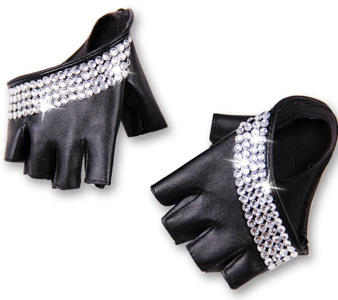 Женская мода половина ладони полу-пальца ПУ кожа стразы перчатки мужские без пальцев хип-хоп личности перчатки «сделай сам»