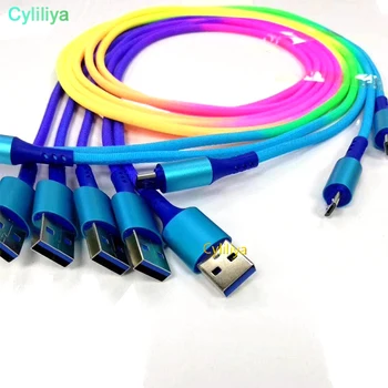 

300pcs new Colorful rainbow micro USB Cable Fast Charging Cable Mobile Phone Charger Cord Usb type-c Cable for samsung huawei