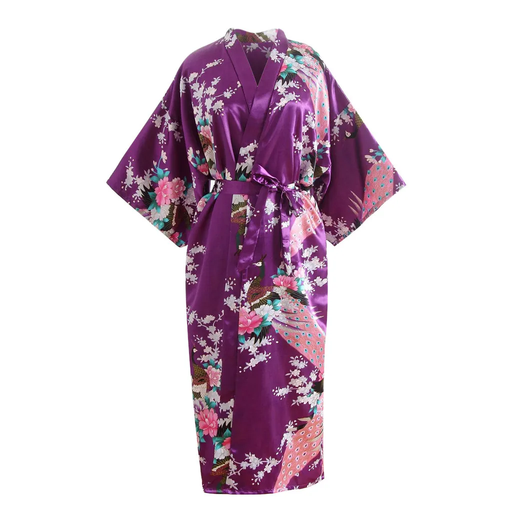 Для женщин пикантные для ванной Халат печати Blossom кимоно халат белье рубашки модная Пижама пеньюар femme - Цвет: Purple