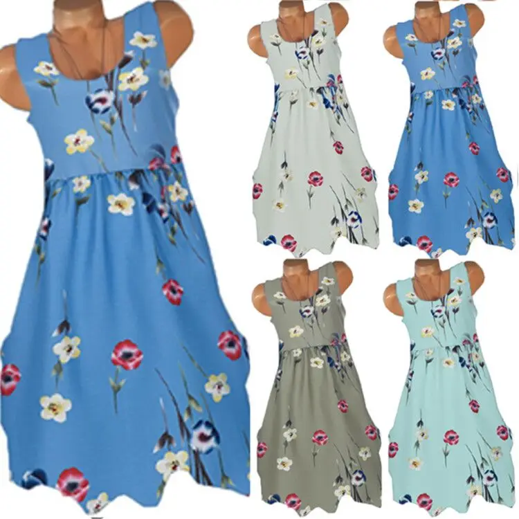 

Large size Women's Dress 2019 summer new hot fashion print round neck Dresses sleeveless slim Dresses 5XL
