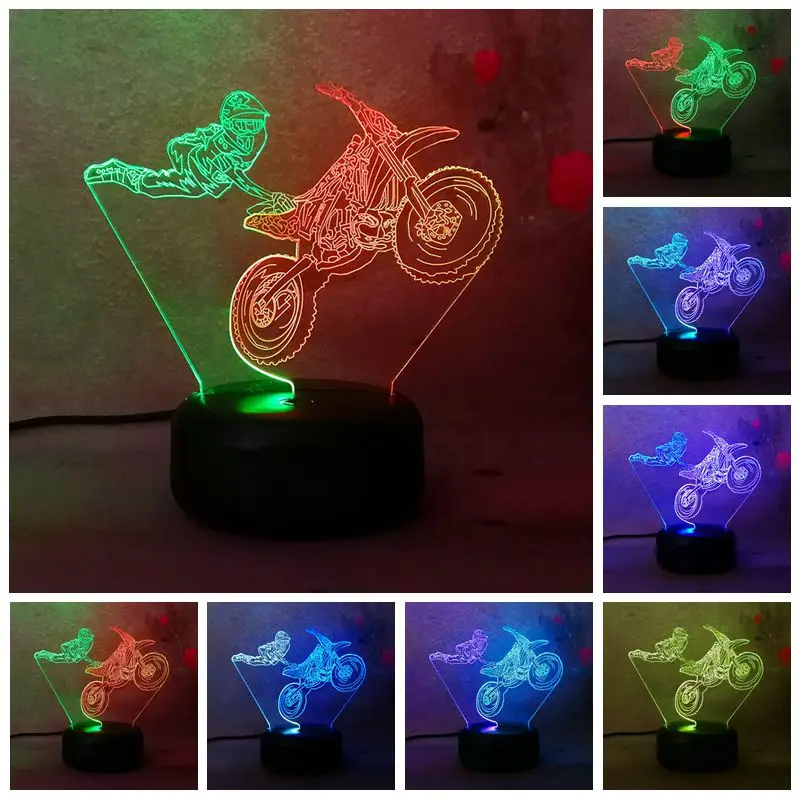 

Change 3D Extreme Sport Cross-Country Motorcycle Modelling Desk Lamp Chrismas Led Visual Decor USB Touch NightLight Child Gifts