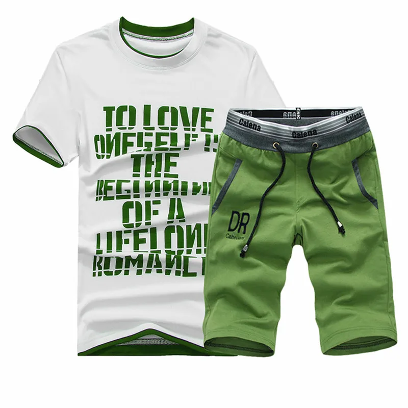 Новинка, комплекты футболок, повседневные мужские летние футболки,, спортивные костюмы в стиле хип-хоп, брендовая одежда, Комплект футболок для мужчин из 2 предметов, M-4XL - Цвет: green