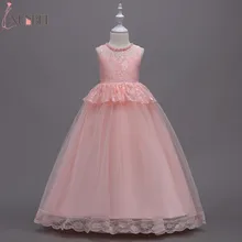 Lovely Floor Length Tulle Lace Flower Girl Dresses 2019 Beaded Communion Dresses For Girls Kids Prom Dresses vestido daminha quality pretty satin flower hem trailing girl dresses 2018 beaded appliqued dresses for girls kids prom dresses vestido daminha