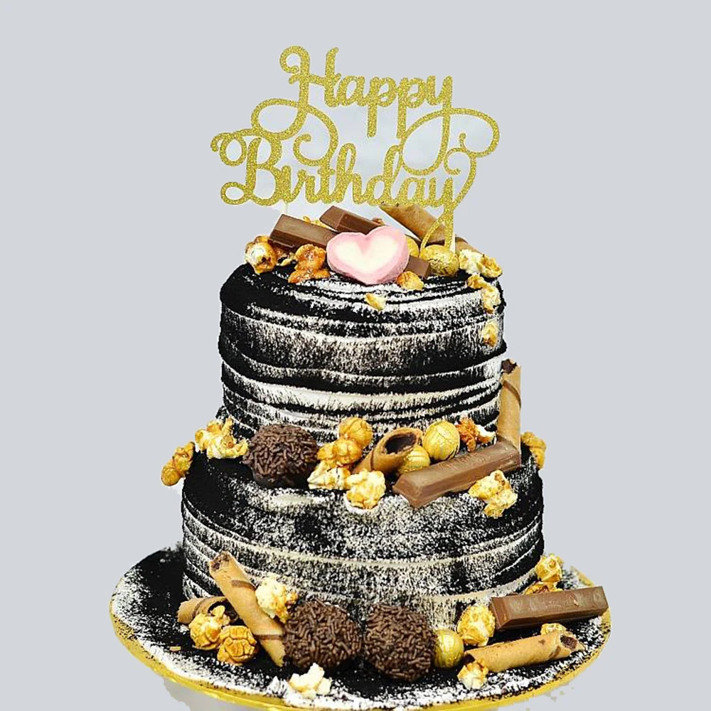 1pc Happy Birthday Cake Topper Gold Glitter Cake T...