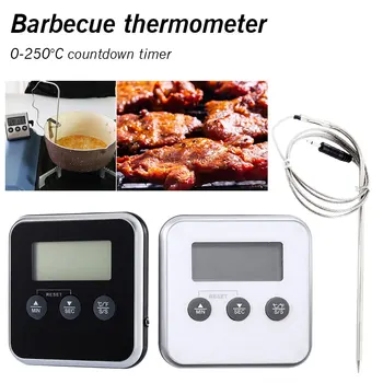 

BBQ Thermometer Oven Food Meat Water Milk Temperature Cooking Tools LCD Digital Thermometer with Stainless Steel Probe and Timer