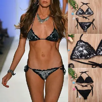 

Sexy Sequin Bikini Set Women Sexy Push-up Padded Bandage Swimwear Bathing Swimsuit