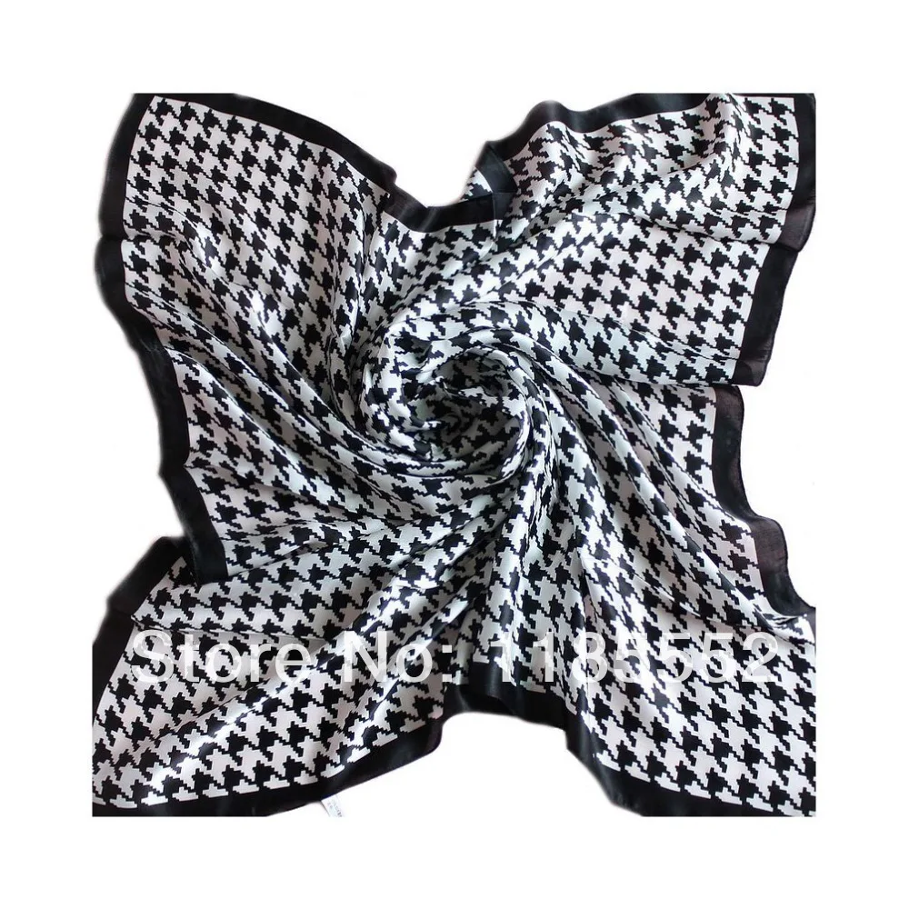 Grace Lady Black White Houndstooth Silk Large Square Scarf Scarves