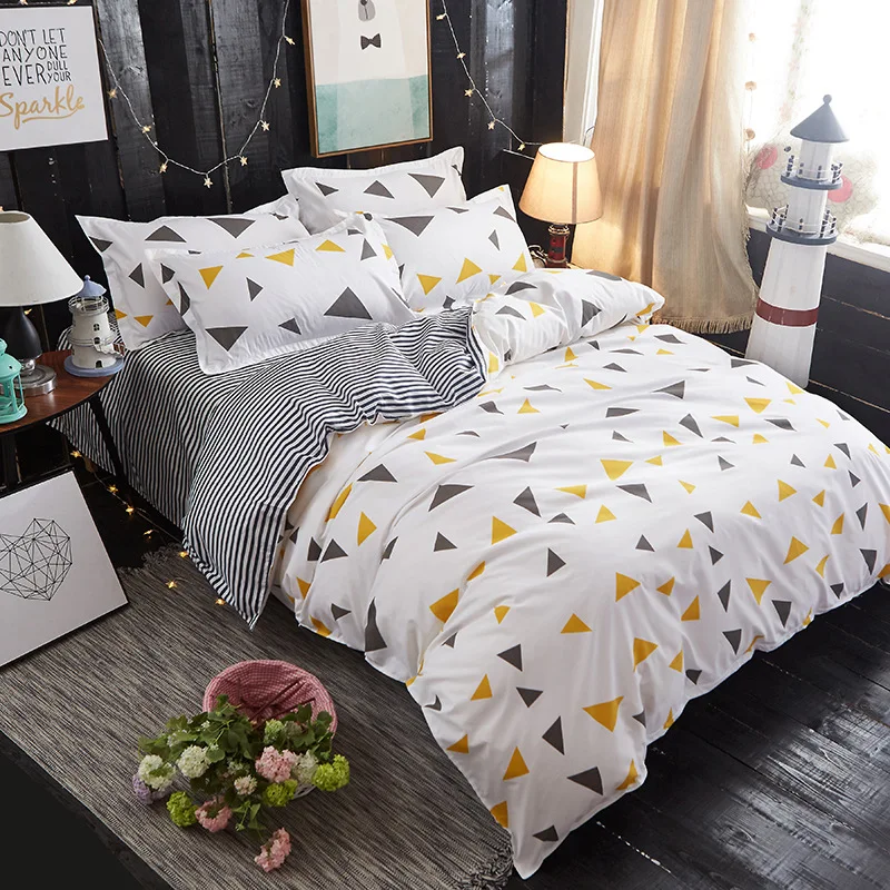 

3pcs/4pcs Nordic Colored Geometry Bedding Set Polyester Stripe Bed Sheet Pillowcase Duvet Cover Home Textiles Suit Bedclothes