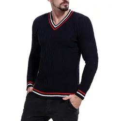 Новое поступление весна осень мужской свитер пэчворк Повседневный v-образный вырез пуловер свитер мужской однотонный Тонкий Свитера