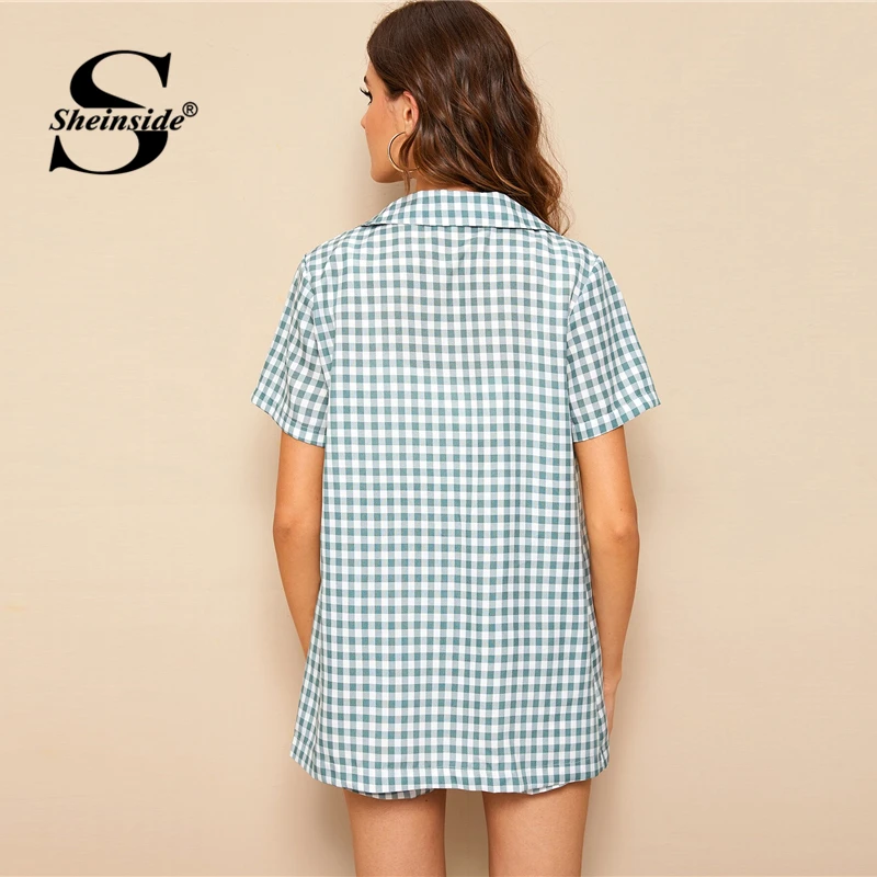 Sheinside عارضة منقوشة طباعة السترة الطويلة و مجموعة تي شيرتات قصيرة للأطفال النساء 2019 الصيف حقق طوق الرباط الخصر السراويل 2 قطعة مجموعة