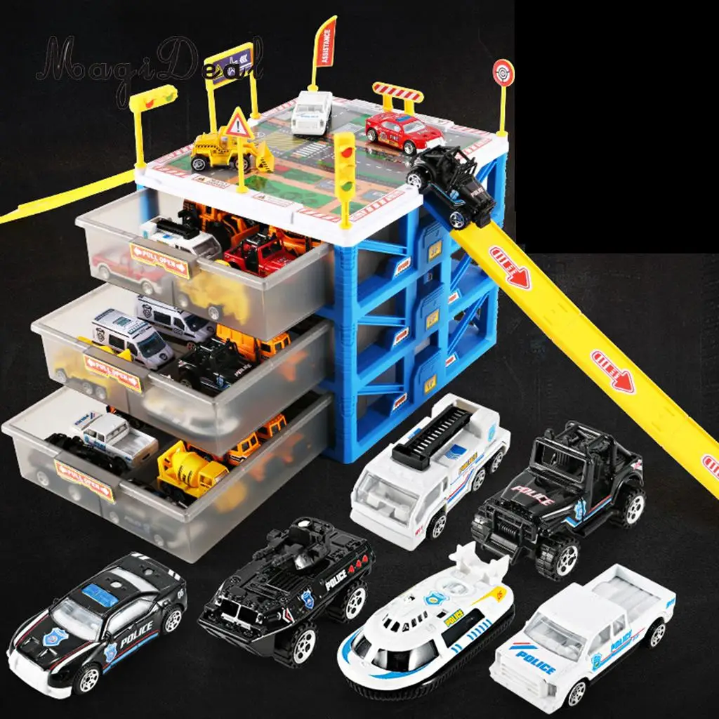 Kids Educational Three-layer Drawers Car Garage Box Storage Parking Lot Building Playset Children Educational Toy