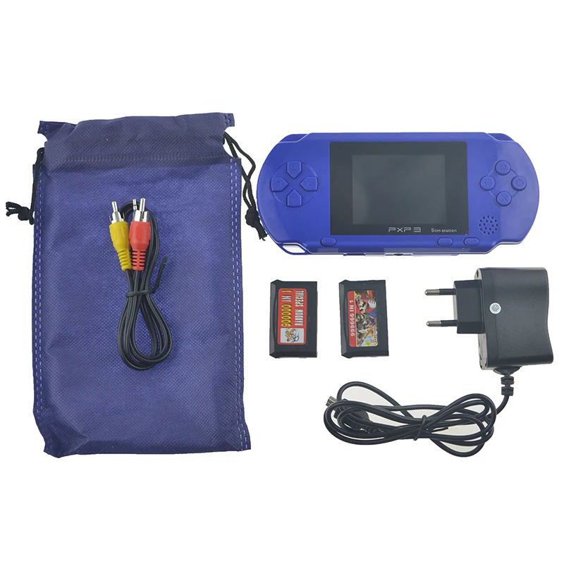 3 Inch 16 Bit PXP3 Slim Station Handheld Game Player Video Game Console with AV Cable+2 Game Cards Classic Child Games 