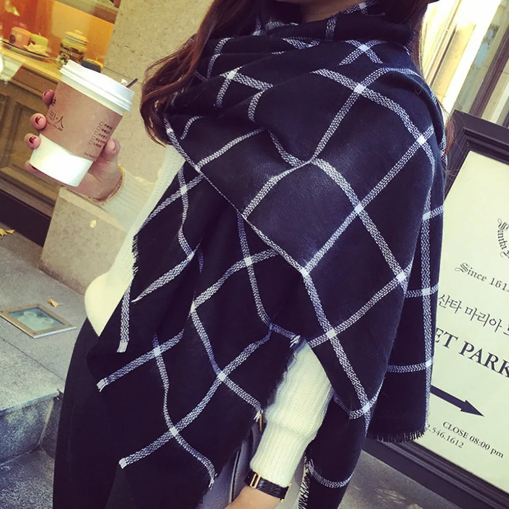 U119 New Lady Women black white Plaid Cozy Checked font b Tartan b font Scarves Wraps