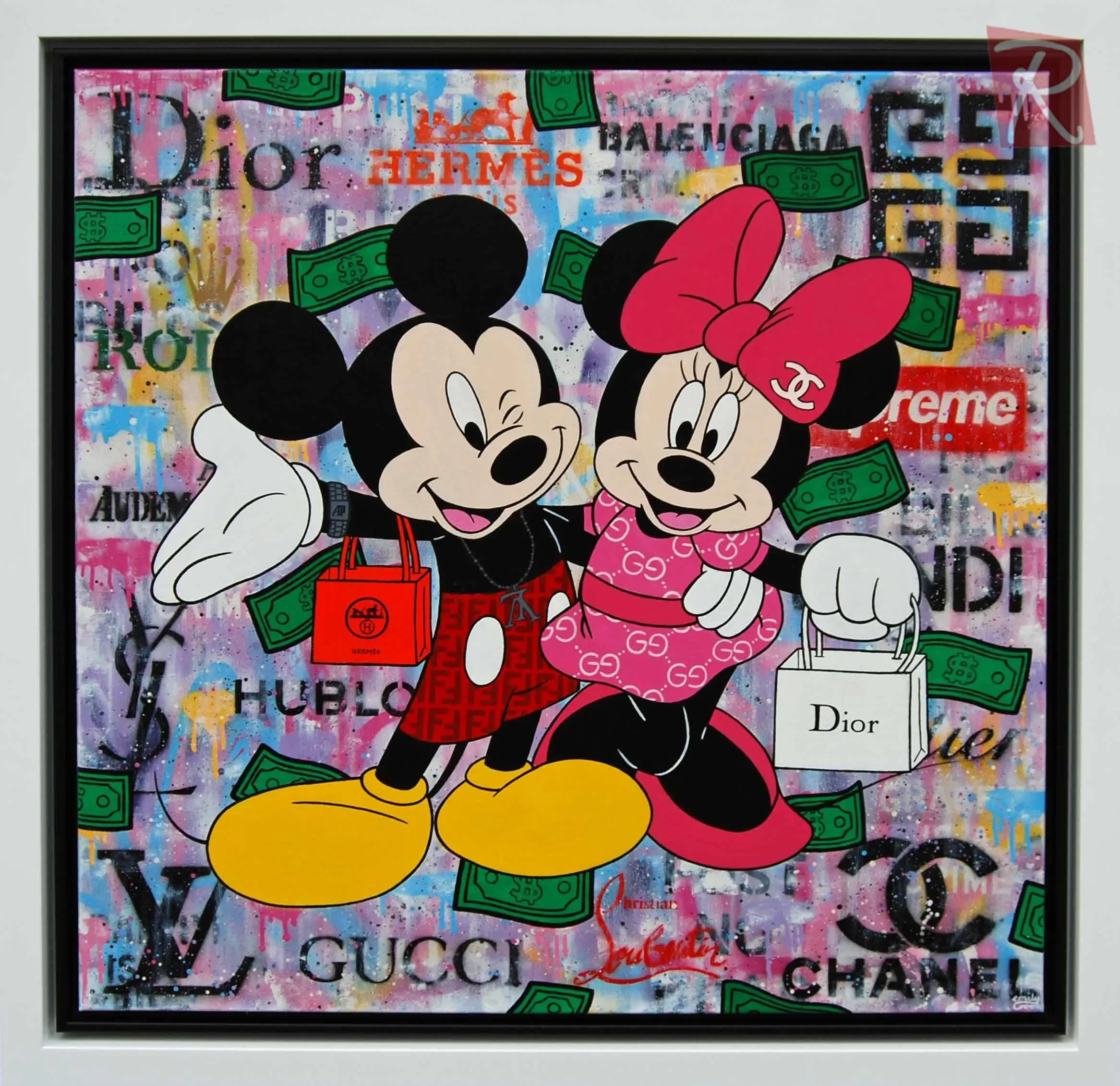Hand drawing graffiti pop art oil painting Alec monopoly GO SHOPPING LUXURY BRAND on canvas painting good for bedroom