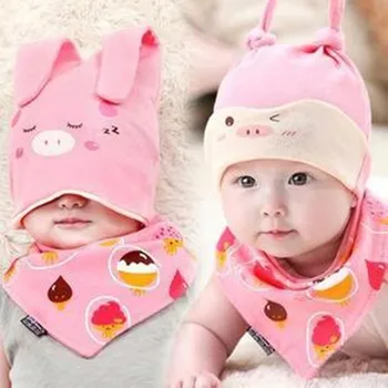 

Baby Infant Winter warm Hat and Scarf Set Korean baby hat newborn sleeping cap cotton sleeve head cap baby cap bandage two sets