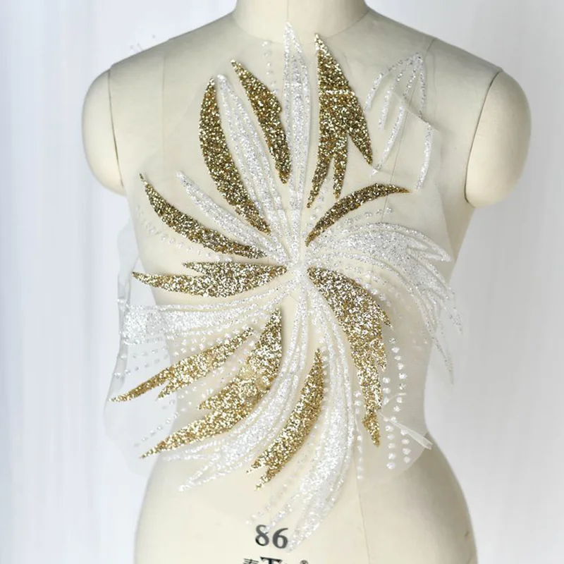 

1/5Pieces Sequins Gold White Applique Clothing Embroidery Patch Fabric Sticker Sew On Patch Craft Sewing Repair Embroidered