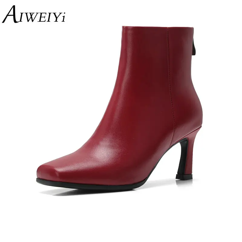 

AIWEIYi Black High Heels Ankle Boots for Women Square toe Thin High Heels Boots Autumn Winter Shoes Woman Botas Shoes