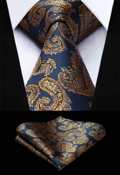 

Party Wedding Classic Fashion Pocket Square Tie Woven Men Tie Navy Blue Yellow Paisley Necktie Handkerchief Set#TP834V8S