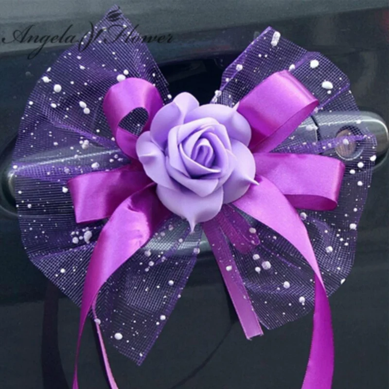 6pcs Wedding Flower Bouquet Car Handle Decoration Silk Flowers Romantic