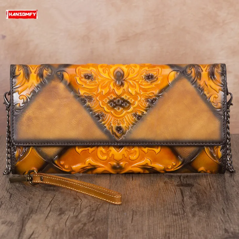

2019 New retro Women clutch bag genuine leather shoulder Messenger bag ladies handbagcard holder female hand catch bags