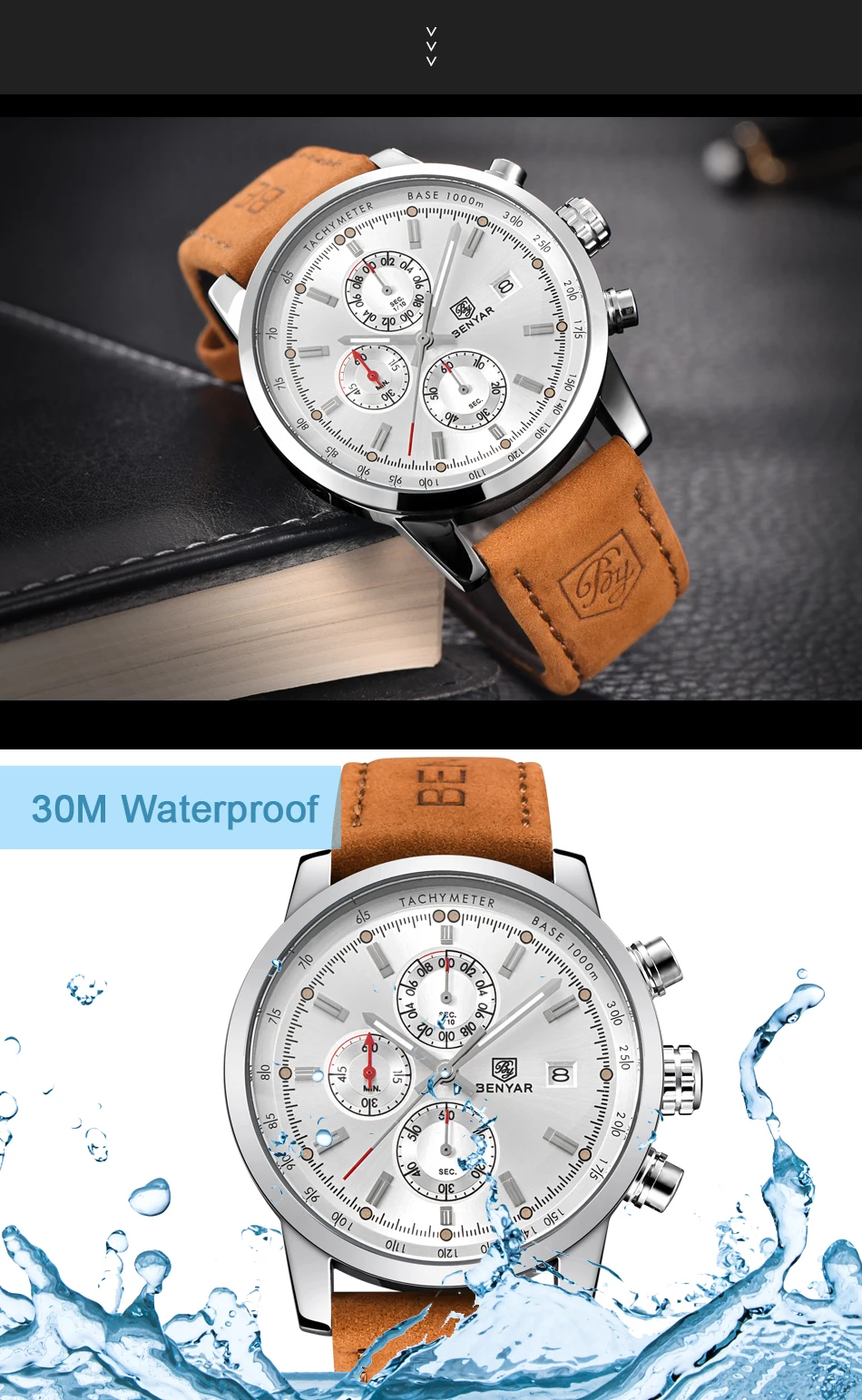 BENYAR хронограф спортивные мужские часы лучший бренд класса люкс кварцевые часы все указатели работы водонепроницаемые Бизнес часы BY-5102M
