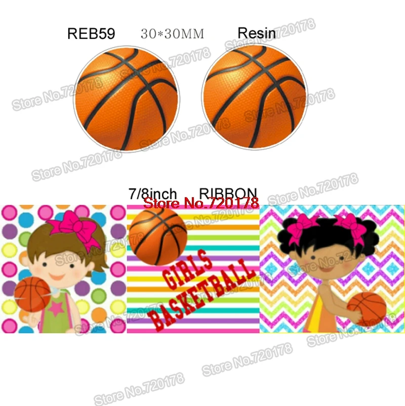 

2styles printed cartoon Sports grosgrain ribbon and resin sets 50yard ribbon and 50pcs resin 1Pack JJOB38