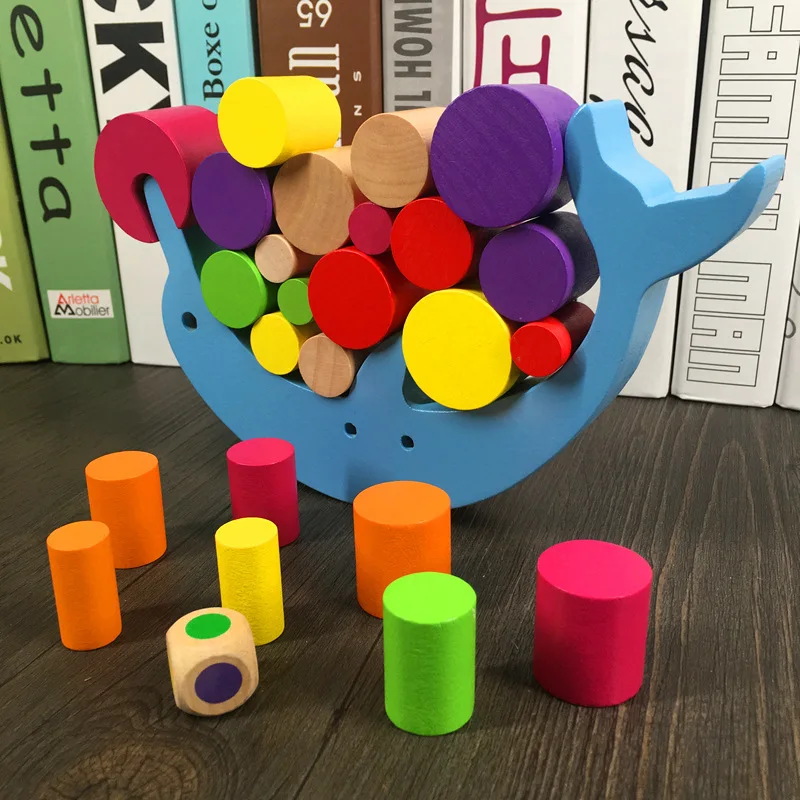 Wooden Dolphin Balance Game Blocks Cute Animal Educational Intelligence