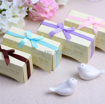 

400Pcs DHL Free Shipping Ceramic Love Bird Salt And Pepper Shaker Multicolor Wedding Souvenir Salt and Pepper+Gift Box Ribbon #