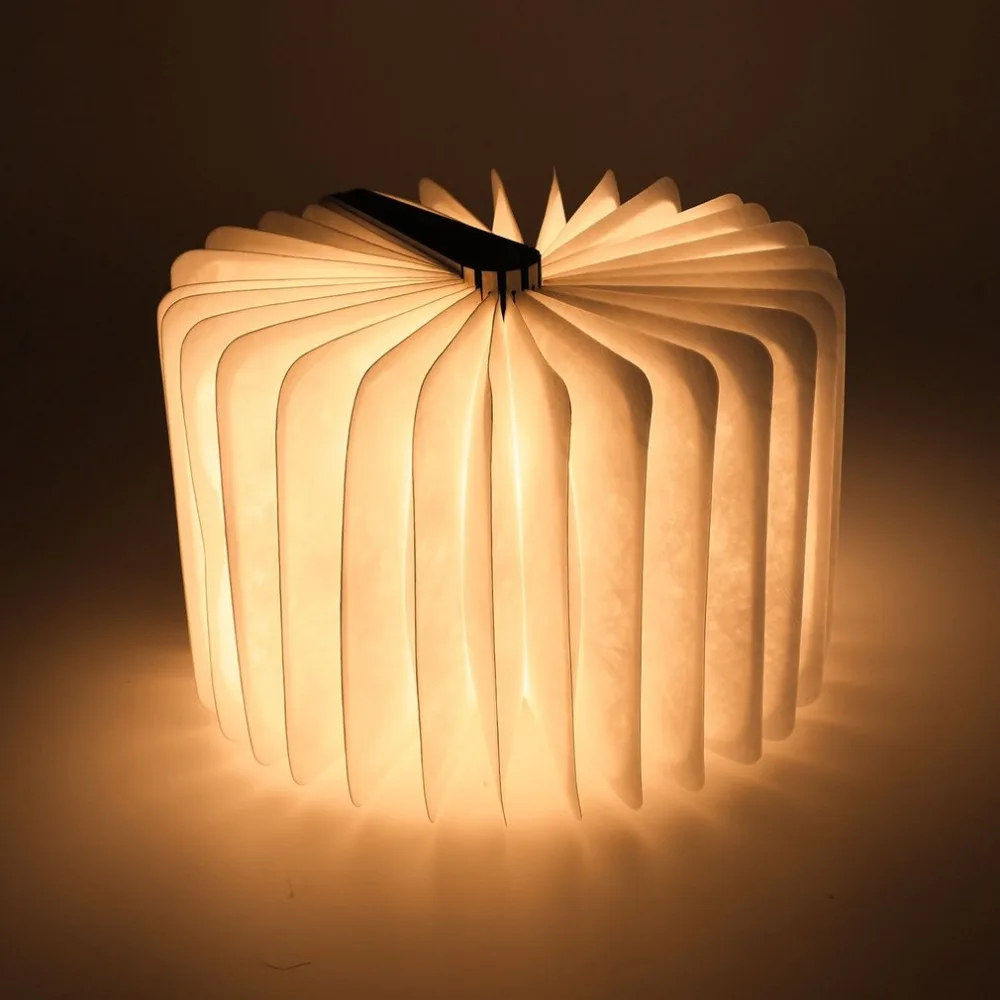 Rechargeable LED Mood Lighting,Multi color Night Light Wooden Foldable Book Shaped Light,Perfect