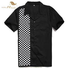 SISHION мозаика контрастного цвета повседневная мужская рубашка для боулинга ST110 с коротким рукавом черная хемден геррен мужская клетчатая рубашка хлопок