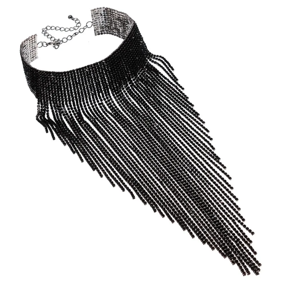 Jerollin мода ювелирные изделия черное колье длинное ожерелье с кисточками из сплава Женское длинное колье с кисточками массивные черные вечерние аксессуары