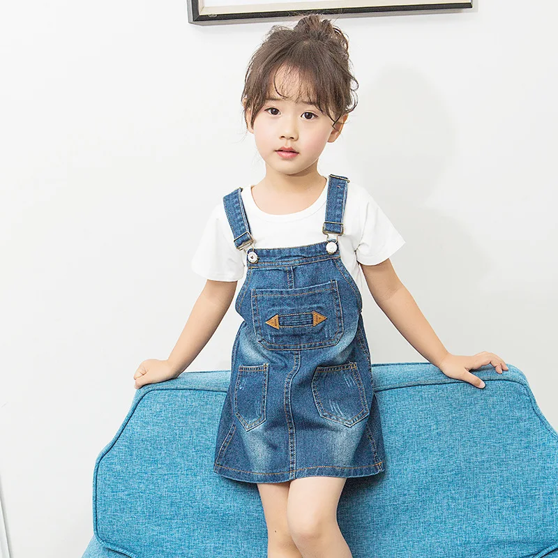 New Cotton Casual Mini Length Dresses Denim Dresses For Baby Girls