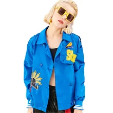 Осенняя женская синяя куртка с отложным воротником, Женское пальто с длинными рукавами, модная вышивка с блестками, большие размеры, свободная верхняя одежда, Z101