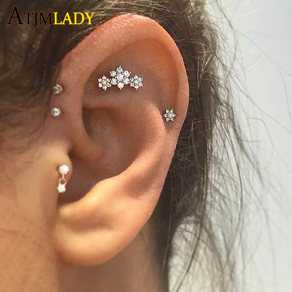 

2018 New design cute girl studs cz tiny mini small flower stud earring Authentic 925 Sterling Silver tiny cz earring diy Jewelry