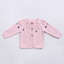 Knit Infant Sweater Tops For New Born Baby Girls Crochet Cotton Pom Pom Child Sweaters Cardigan Kids Winter Knitted Clothes Baby girls pom pom detail polka dot sweater