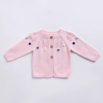 

Knit Infant Sweater Tops For New Born Baby Girls Crochet Cotton Pom Pom Child Sweaters Cardigan Kids Winter Knitted Clothes Baby