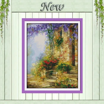 

Flower path,Counted Printed on canvas DMC 11CT 14CT Cross Stitch kit,needlework Set embroider,home house garden Scenery painting