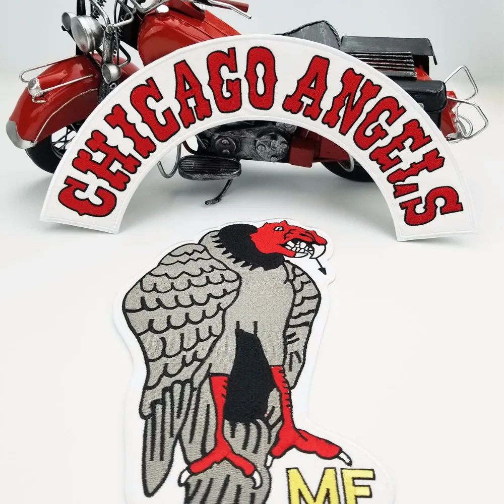 CHICAGO ANGELS PATCH Free shipping PVC woven motorcycle Back patch Embroidery Iron-on clothing application garment accessories (4)