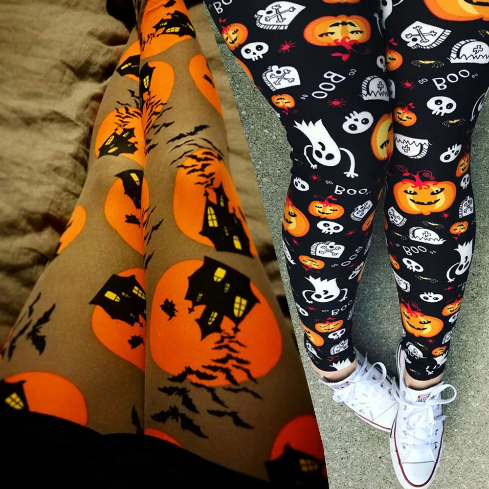 2018 Halloween New Arrivals Casual Color Pumpkin Print Black Long Women ...