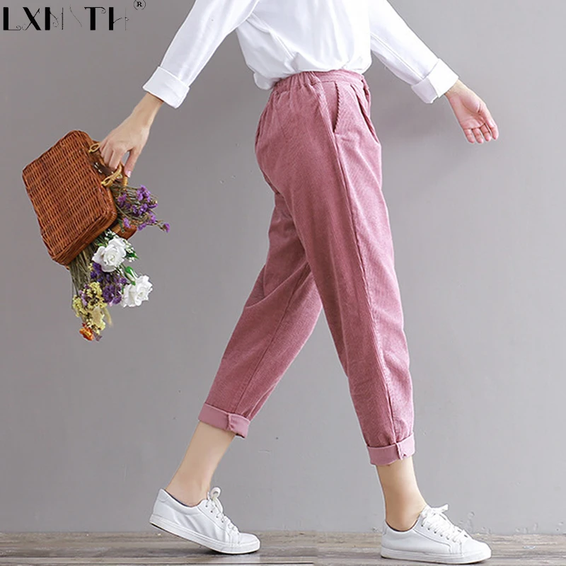 Loose Pants For Women Solid Corduroy Pants Womens Zip Harem Trousers