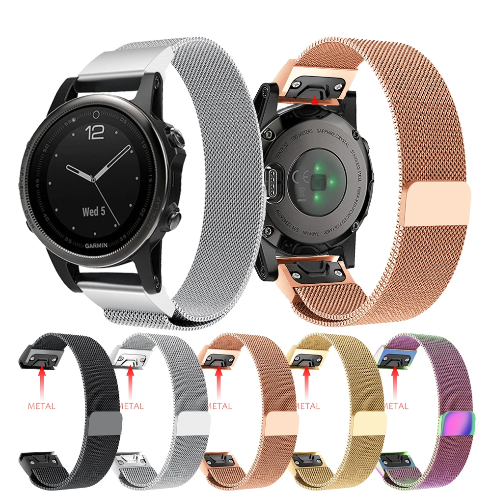 

Easy Fit Milanese Stainless Steel Wristband For Garmin Fenix 5 Watch Band Strap Smart GPS Watch Quick Release Watchband Bracelet