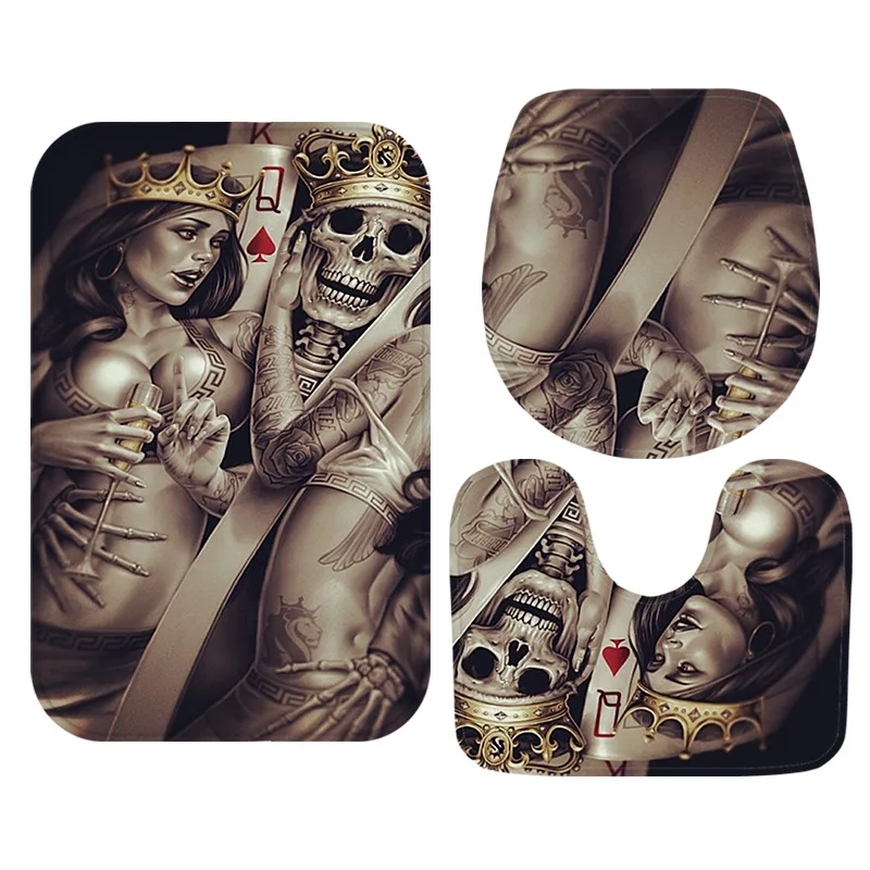 

African Woman Printed 3pcs Anti-Slip Bath Mat Set Bathroom Carpets Set Polyester Fiber Toilet Rugs Washable Bathroom Floor Mats