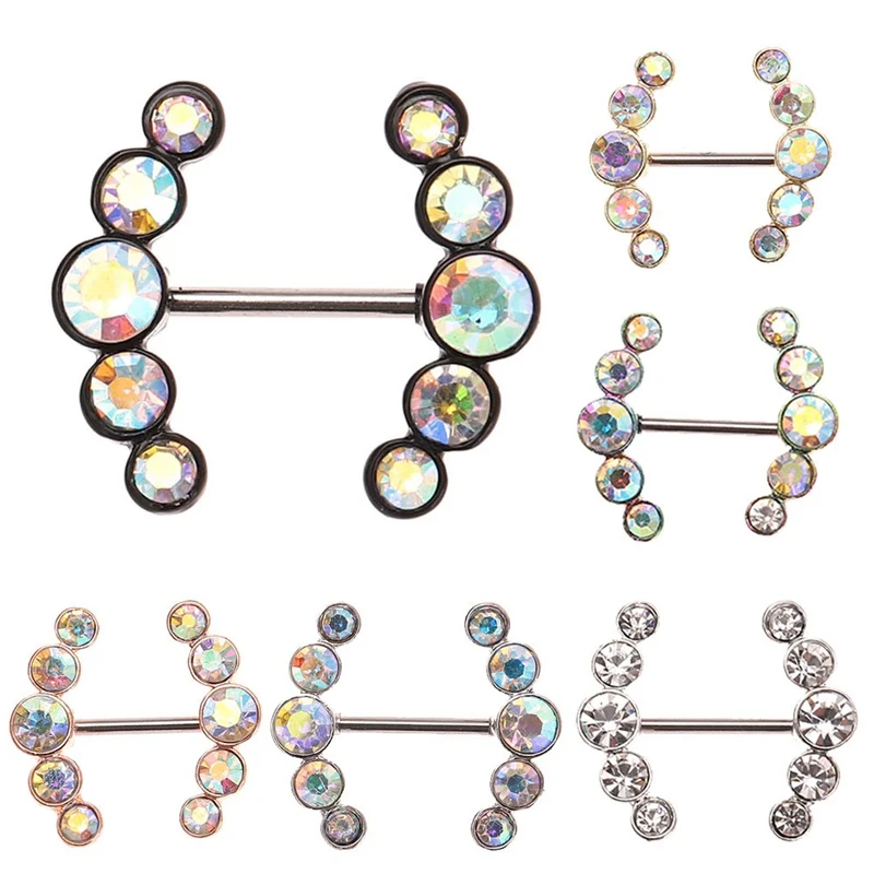 

1pc Fashion Women Colorful Rhinestone Body Jewelry Color Straight Rod I-shaped Rhinestone Piercing Jewelry Nipple Rings